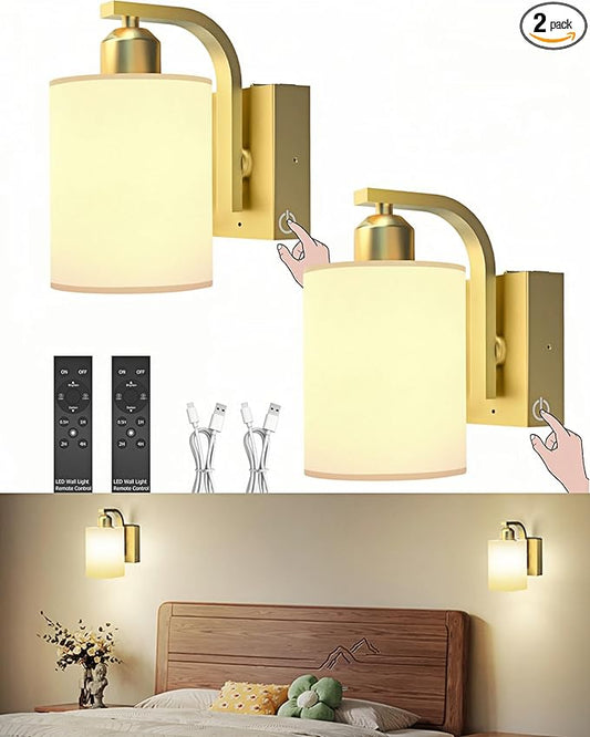 iThird Battery Operated Wall Sconces Set of 2: 6000mAh Rechargeable Wall Light with Touch and Remote, Wireless Wall Lamp for Bedroom, Gold Modern Cordless Wall Scones for Living Room Hallway Bathroom