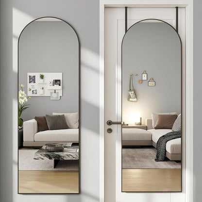 Door Mirror, Arched Full Length Mirror Over The Door, 16"x 50" Hanging or Wall Mirrors, Full Body Mirrors,Black