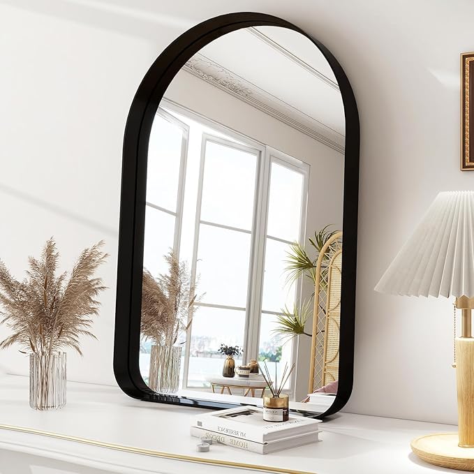 36"x24" Arched Bathroom Mirror - Modern Black Mirror for Wall with Rounded Corners, Bathroom Mirror for Vanity, Aluminum Alloy Framed Mirror - for Living Room, Bedroom, Cloakroom