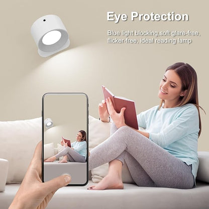 2PACK Romote LED Wall Sconce - Rechargeable Wall Light, 3 Colors & 3 Brightness Levels, 360° Magnetic Rotating Head, Bedside Reading Lamp, Easy Install Battery Operated Wall Lamp Black