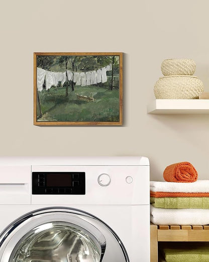 SHENIFY 8x10in Laundry Room Vintage Framed Canvas Wall Art Decor - Natural Framed