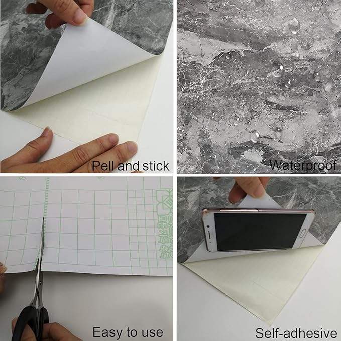 TOTIO Gray Marble Contact Paper Textured Grey Granite Wallpaper Peel Stick Countertop Contact Paper Removable Waterproof Adhesive Thick Matte Marble Look Wall Paper Roll Kitchen Table Vinyl Wrap