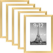 upsimples 9x12 Picture Frame Set of 5, Display Pictures 6x8 with Mat or 9 x 12 Without, Wall Gallery Photo Frames, Gold