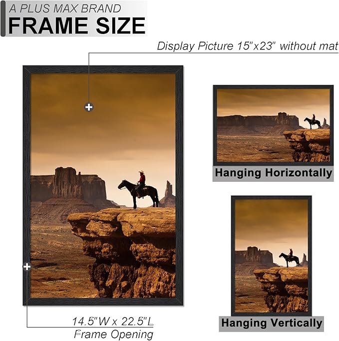 A PLUS MAX 15x23 Picture Frame, Black Engineered Wood Frame for 15 x 23 Inch Picture Poster Photo, Light Weight 15 by 23 Frame with Wood-grain for Wall - 1 Pack/Black/15 x23