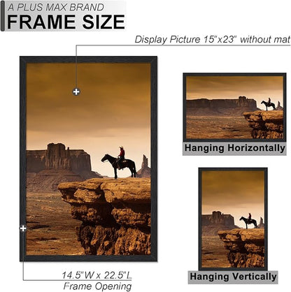 A PLUS MAX 15x23 Picture Frame Set of 3, Black Engineered Wood Frame for 15 x 23 Inch Picture Poster Photo, Light Weight 15 by 23 Frame with Wood-grain for Wall - 3 Pack/Black/15 x23