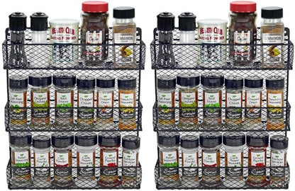 Wall Mount Spice Rack – 3-Tier Kitchen Storage Organizer Shelf, Space-Saving Design, Includes 2 Racks