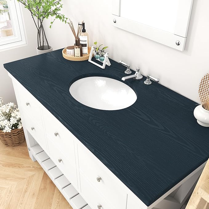 Wallercity Navy Blue Wood Grain Countertop Contact Paper Waterproof 15.8"x236" Kitchen Wallpaper Wood Contact Paper Peel and Stick Counter Top Wrap Faux Wooden Wallpaper for Bedroom Cabinet Vinyl