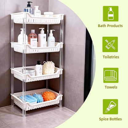 4-Tier Standing Shelf Unit with Drainage Baskets – Sturdy Bathroom & Shower Organizer, Over The Toilet Storage, Space-Saving Shelf for Bathroom Essentials, Towels, & Toiletries