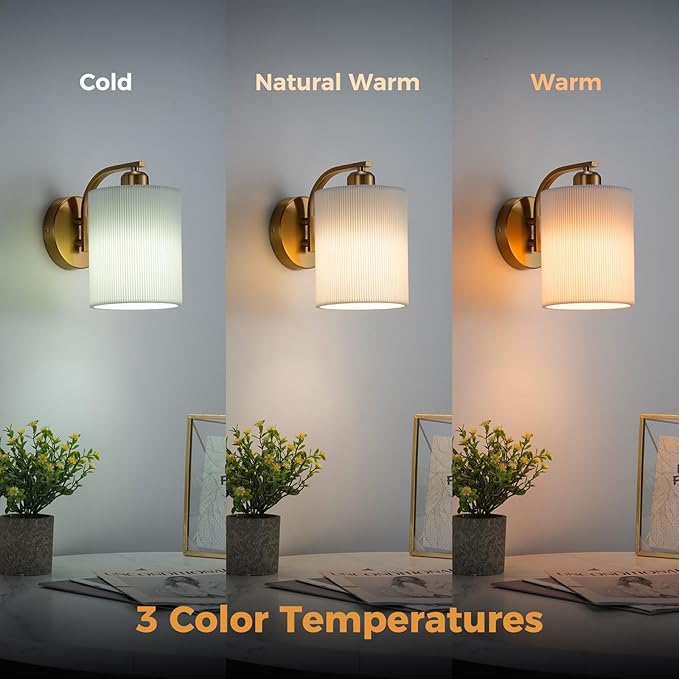 Battery Operated Wall Sconce Set of 2, Rechargeable Wall Sconce with 13000mAh Bulb Pleated Lampshade, Wireless Battery Powered Wall Sconces Set of 2 for Bedroom Living Room, Gold