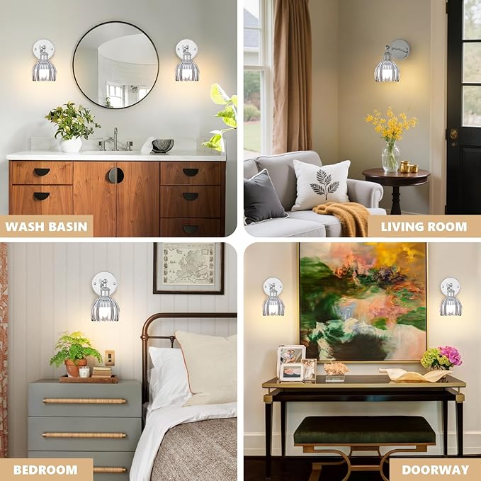 Vintage Battery Operated Wall Sconce, Smoky Gray Tulip Glass Lampshade Wireless Rechargeable Battery Powered LED Wall Light with Remote Dimmable for Bedside Bedroom Living Room, Silver, Set of 2