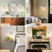 Vintage Battery Operated Wall Sconce, Smoky Gray Tulip Glass Lampshade Wireless Rechargeable Battery Powered LED Wall Light with Remote Dimmable for Bedside Bedroom Living Room, Silver, Set of 2