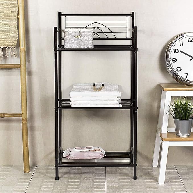 L&H UNICO 3-Tier Free Standing Wire Rack Durable Metal Shelving Storage Unit with Adjustable Feet 4-Hook for Bathroom Laundry Kitchen Office, Black