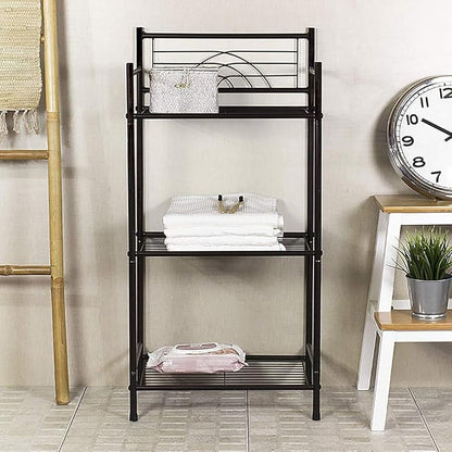 L&H UNICO 3-Tier Free Standing Wire Rack Durable Metal Shelving Storage Unit with Adjustable Feet 4-Hook for Bathroom Laundry Kitchen Office, Black