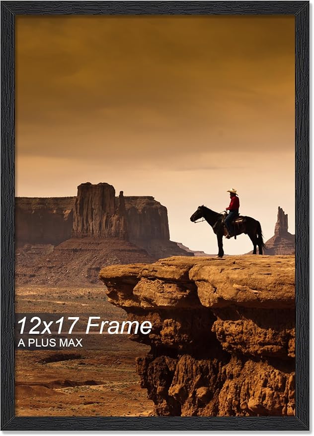 A PLUS MAX 12x17 Picture Frame, Black Engineered Wood Frame for 12 x 17 Inch Picture Poster Photo, Light Weight 12 by 17 Frame with Wood-grain for Wall - 1 Pack/Black/12 x17