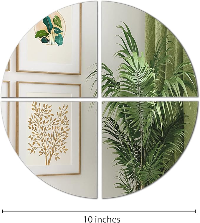 Americanflat Adhesive Mirror Tiles - Set of 4 Quarters Circle Mirrors for Wall and Home Decor - Peel and Stick Mirrors - Modern Glass Mirror for Bathroom, Bedroom, Living Room