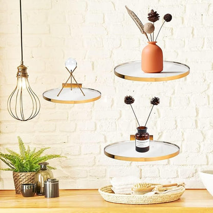 Cityelf Floating Shelves Wall Mounted Wall Decor Iron Glass Hanging Shelf Home Decor Set of 3 Display Ledge Shelves for Living Room Bedroom Office-Gold-S