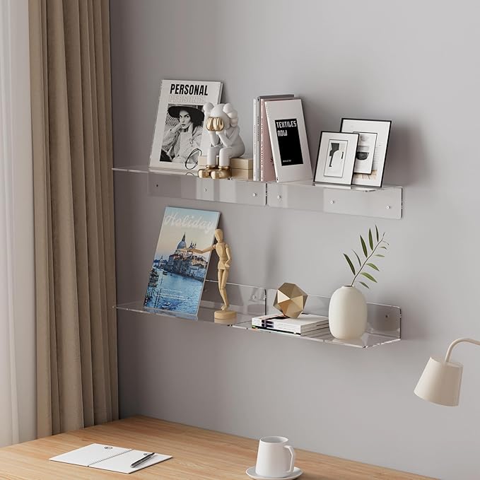 HANGE 4-Pack Clear Acrylic Floating Shelves, 12