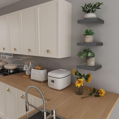 Small Floating Shelves for Wall - 9 Inch Mini Square Grey Shelves for Bedroom, Living Room, Bathroom, Kitchen, Office Decor Set of 3