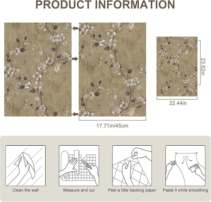 Floral Peel and Stick Wallpaper Flower Tree Contact Paper A Set of 17.5