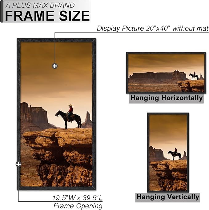 A PLUS MAX 20x40 Picture Frame, Black Engineered Wood Frame for 20 x 40 Inch Picture Poster Photo, Light Weight 20 by 40 Frame with Wood-grain for Wall - 1 Pack/Black/20 x40