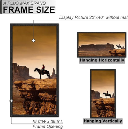 A PLUS MAX 20x40 Picture Frame, Black Engineered Wood Frame for 20 x 40 Inch Picture Poster Photo, Light Weight 20 by 40 Frame with Wood-grain for Wall - 1 Pack/Black/20 x40
