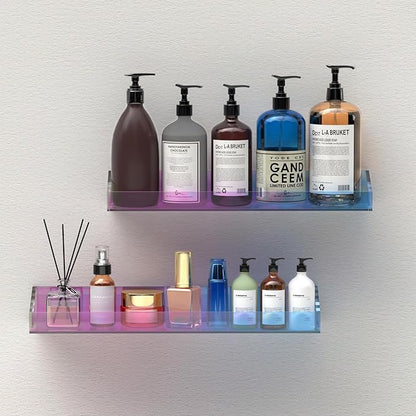 2 Pack Acrylic Shelves for Wall Storage, 15" Floating Shelves, Kids Bookshelf, Nail Polish Holder, Perfume Display Shelf Organizer for Bathroom, Bedroom, Living Room, Iridescent