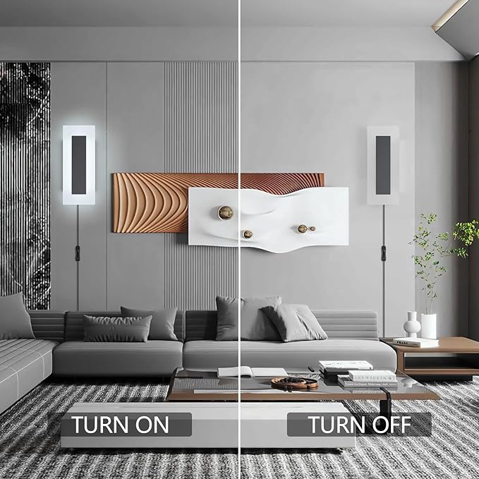 LMQNINE Modern Plug in Wall Sconces Set of Two 9W 6000K Acrylic Black Wall Sconce Wall Lighting with 6ft Plug in Cord and On/Off Switch for Bedroom Living Room Hallway Staircase Corridor