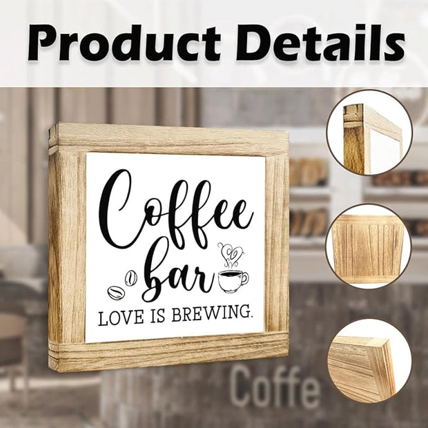 Wood Coffee Sign Coffee Bar Love Is Brewing Handmade Wood Coffees Decor Square Kitchen Wall Art Office Decor Rustic Cafe Bar Decoration Sign Coffees Plaque For Home Kitchen Decoration 5.9x5.9 Inch