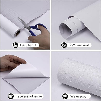 Amiya White Peel and Stick Wallpaper Solid Color Textured Contact Paper Pure White Self Adhesive Wallpaper Matte Removable Wall Paper Decorative Walls Decal Vinyl Roll A Set of15.7×236"