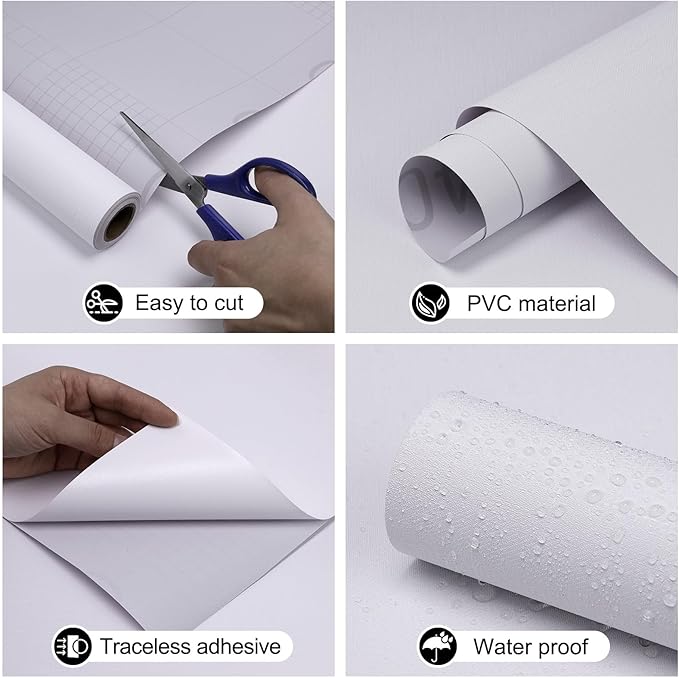 Amiya White Peel and Stick Wallpaper Solid Color Textured Contact Paper Pure White Self Adhesive Wallpaper Matte Removable Wall Paper Decorative Walls Decal Vinyl Roll A Set of15.7×480"