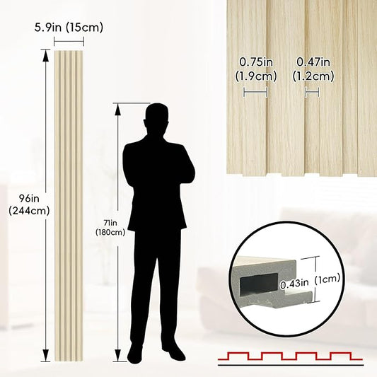 RITOLLO 10-Pack WPC Slat Wall Panels, 96 x 6 Inches 3D Fluted Wall Panels for Interior Wall Decor, Modern Accent Wood Wall Paneling for Living Room, TV Background, Office, Bedroom(Oak)