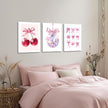 Zeredi Framed Pink Coquette Bow Trendy Preppy Wall Art Prints Set of 3, Coquette Room Decor, Preppy Room Dorm Decor Aesthetic, Pink Bow Cherry Disco Ball Wall Decor Posters for Girls Bedroom 12