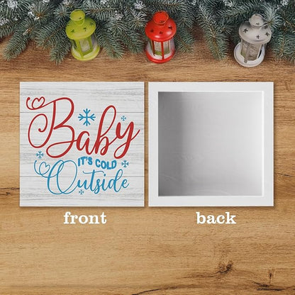 Christmas Decor Christmas Sign Decorations for Home Baby It's Cold Outside Sign for Home Office Desk Table Cubicle Shelf Xmas Desk Accessories 5 x 5 inch
