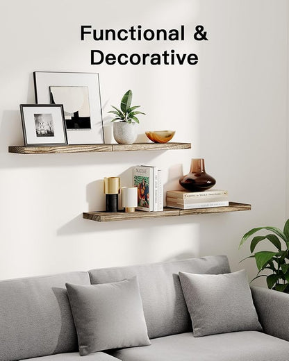 AMADA HOMEFURNISHING Floating Shelves, Paulownia Wood Wall Shelves for Bathroom/Living Room/Bedroom/Kitchen/Home Office, Natural Wood Floating Shelf for Home Storage & Organization, Set of 4, AMFS40BN