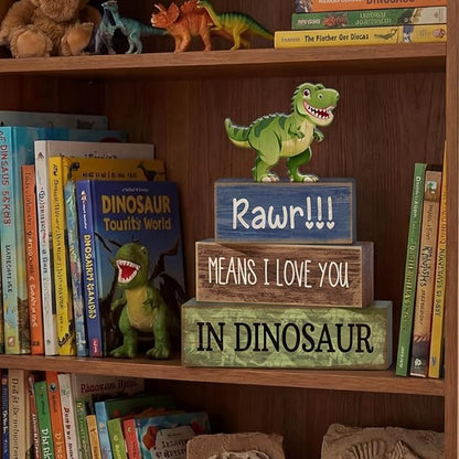 4 Pcs Dinosaur Table Decorations Wooden Dinosaur Decor Dino Safari Party Centerpieces for Table Jungle Animal Theme Baby Shower Tabletop Stand for Boys Girls Birthday Party Decorations