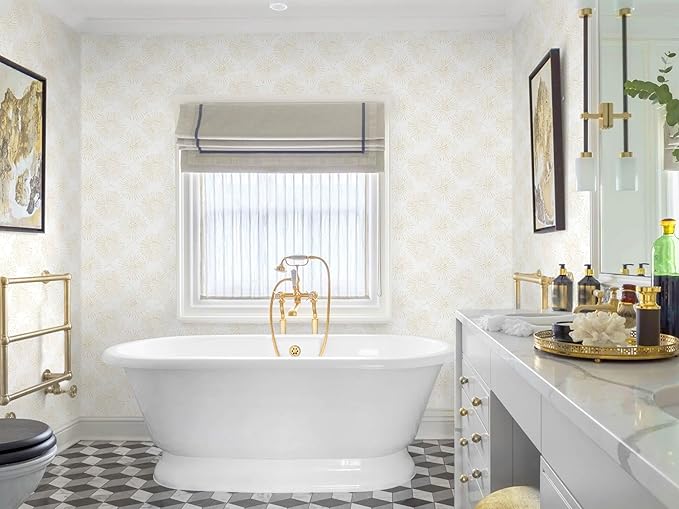 Boho Wallpaper Beige Wall Paper Peel and Stick Modern Beige and White Geometric Fireworks Contact Paper Renter Friendly Self-Adhesive Removable Bathroom Bedroom Laundry Room 17.3