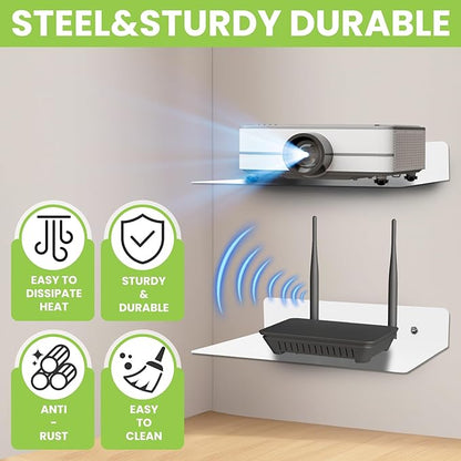 Steel Floating Shelves for Wall,Small Wall Shelf，Suitable for Bedroom, Living Room, Bathroom, Kitchen, Office (White, 2Pack 9.06x6.89 in)
