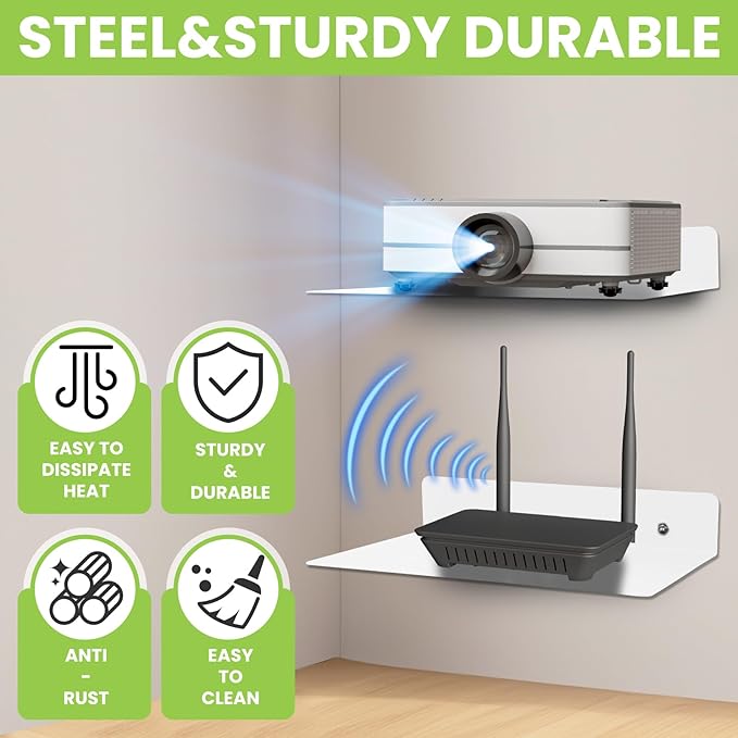 Steel Floating Shelves for Wall,Small Wall Shelf，Suitable for Bedroom, Living Room, Bathroom, Kitchen, Office (White, 2Pack 11.81x8.46 in)