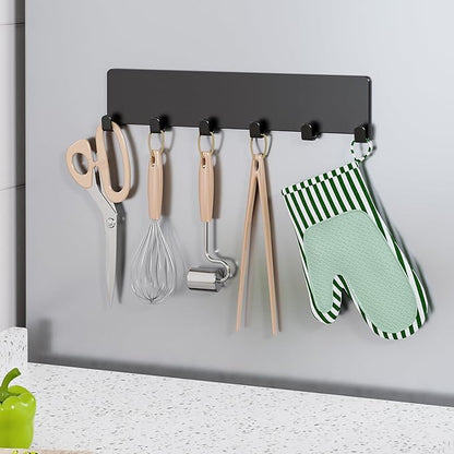 5-Pack Moveable Magnetic Spice Rack Organizer With 6 Hooks for Refrigerator, Metal Fridge Shelf, Black