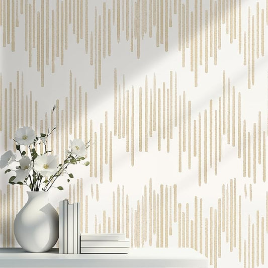 WENMER Beige Wallpaper, Modern Peel and Stick Wallpaper, Striped Wallpaper, Beige Geometric Wallpaper, 17.7''×394'' Contact Paper, Beige Self Adhesive Removable Wallpaper for Bathroom Cabinets Kitchen