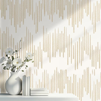 WENMER Beige Striped Wallpaper, Geometric Peel and Stick Wallpaper, 17.7''×118'' Gold Contact Paper, Beige Self Adhesive Removable Wall Paper for Bathroom Cabinets Kitchen