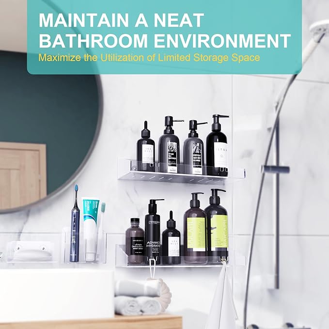 Adhesive Shower Caddy, 5 Pack Acrylic Shower Shelves Bath Organizers With Large Capacity, No Drilling Shelves for Bathroom Storage