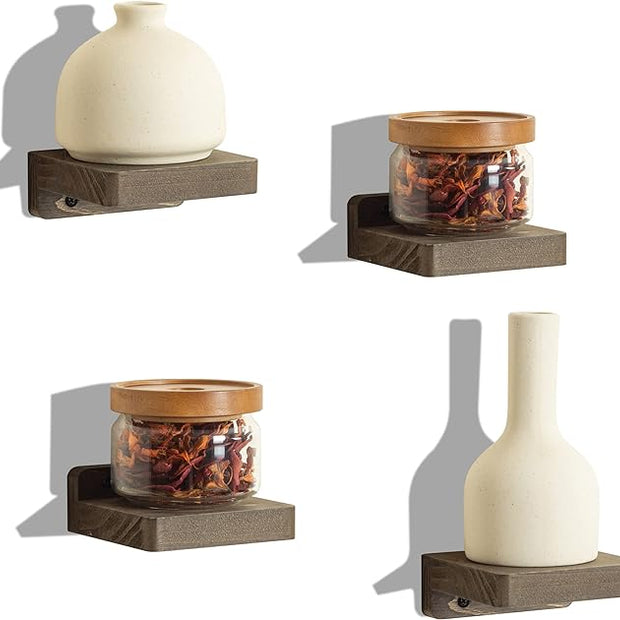 Freezing point Small Floating Shelf for Wall Set of 4 Natural Wood 4Inch Mini Wall Shelves Decor Plant Display Collectibles Mounted Kitchen Bathroom Bedroom Corner Decorative Storage Tiny Stand Coffee