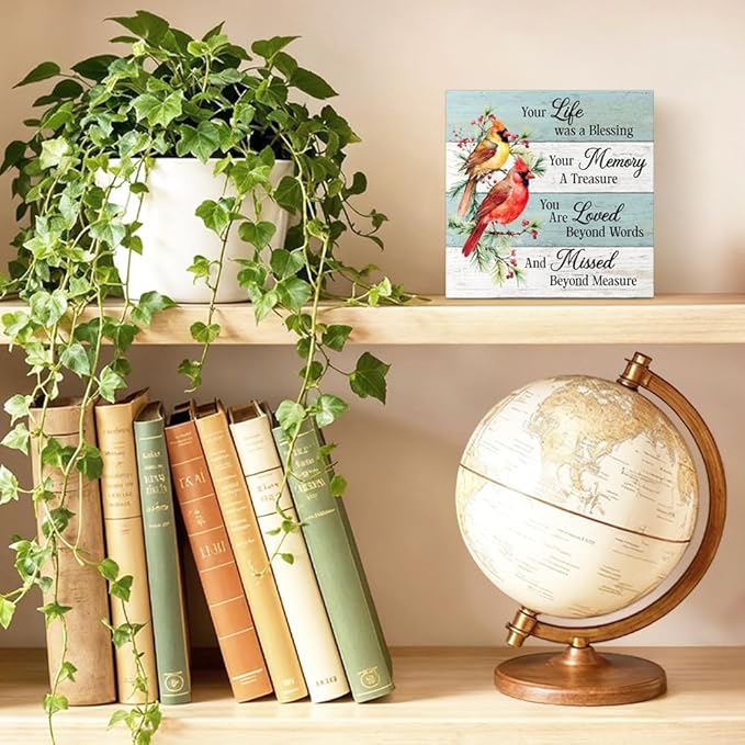 Your Life Was A Blessing Wood Block Plaque Box Sign for Home Living Room Coffee House Bar Shelf Table Office Decoration, Bird Art Decor Gifts for Women Mom Wife Sister Hostess Family Friends