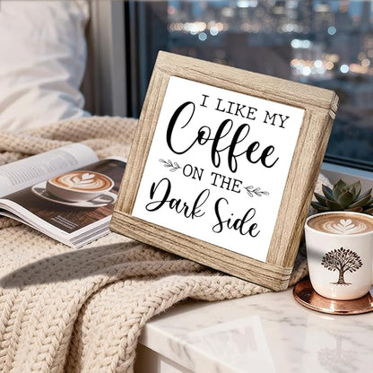 Funny Coffees Quotes Sign I Like My Coffee On The Dark Side Funny Cafe Decor Sign Galactic Empire Style Signs Wooden Cafe Decor For Kitchen Bar Office Ideal Gift For Coffee Lover 5.9x5.9 Inch