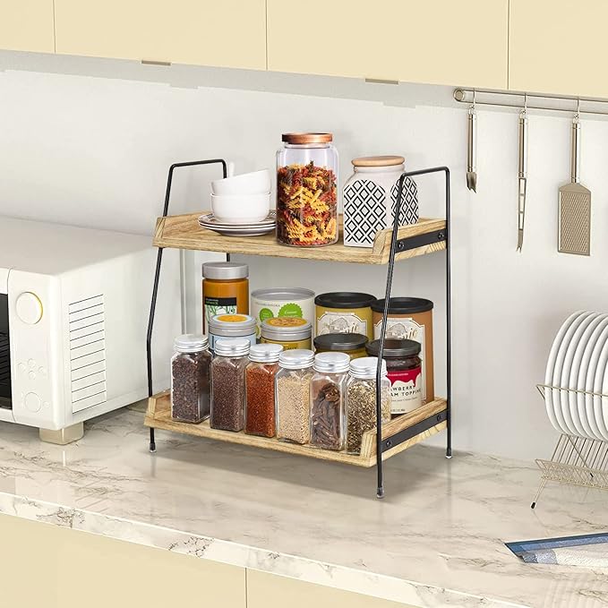 Yusepure Coffee Bar Accessories and Organizer Countertop, Coffee Station Organizer Kitchen Counter Shelf Organizer,Coffee Condiment Storage,Cup Lid Holder Countertop Shelf for Bathroom (Brown)