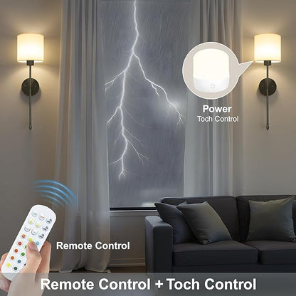 Battery Operated Wall Sconce Set of Two, 15 Colors Rechargeable Wall Lamp with Dimmable Bulbs and Remote, Black Wireless Wall Sconce for Bedroom Living Room Hallway