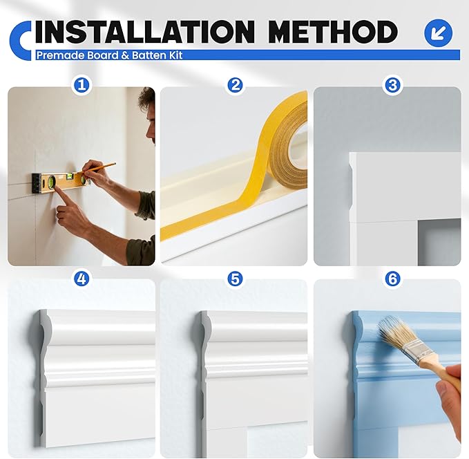 Peel and Stick Wall Molding Kit, Accent Wall Panels for Interior Wall Decor with Double-Sided Tape, Board and Batten Pre-Cut PS Wainscoting Panels (94 * 55 in)