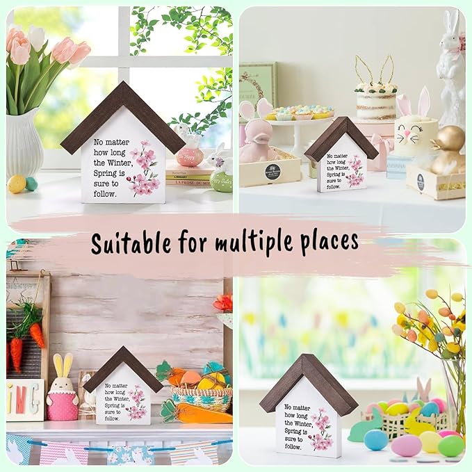 MBL Spring Decorations for Home Office - Wood Spring Inspirational Gifts Easter Basket Stuffers Essentials Farmhouse Rustic Table House Bedroom Living Room Tiered Tray Decor for Women Men Coworkers