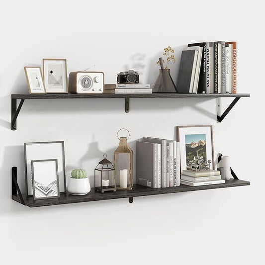 Axeman 40 Inch Floating Shelves | 8 Inch Deep Black Wall Shelves Set of 2 | 39.4" W x 8" D Rustic Black Wood Shelves for Bathroom Kitchen Living Room